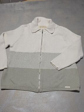 Blue Willi's Two-Tone Zip Knit Jacket in Cream & Sage